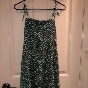 Shein green tie dress with small white flowers.